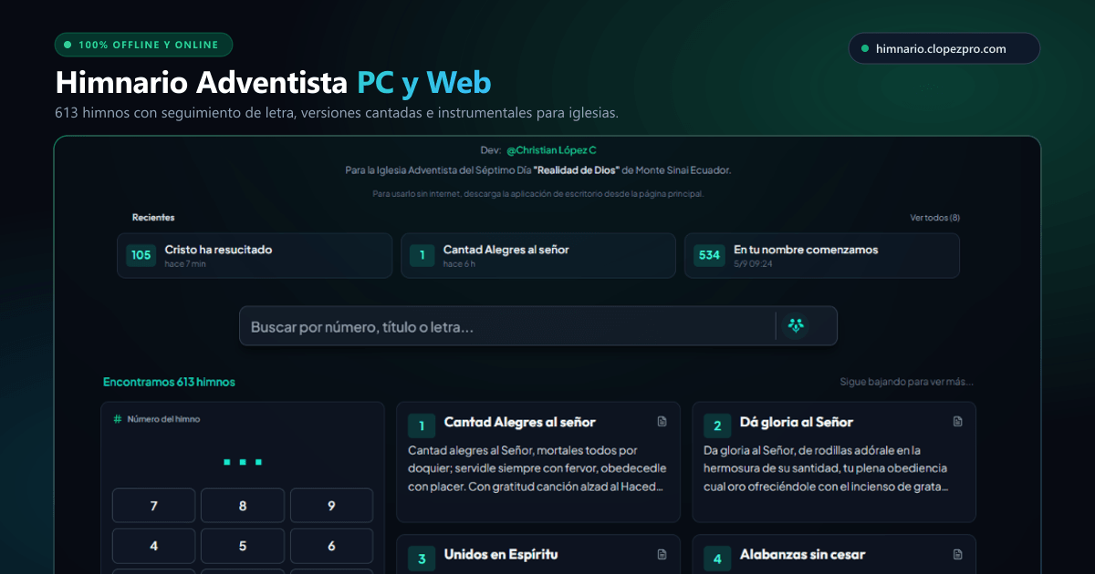 Captura del sistema Himnario Adventista Online y Offline